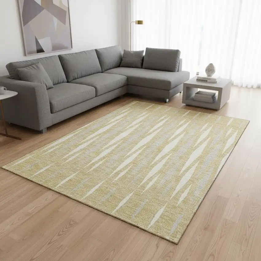 Gold And Ivory Geometric Washable Area Rug With UV Protection Photo 2