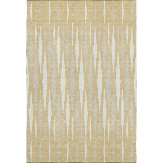Gold And Ivory Geometric Washable Area Rug With UV Protection Photo 1