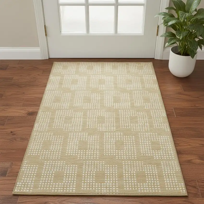 Gold And Ivory Geometric Washable Area Rug With UV Protection Photo 2
