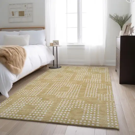 Gold And Ivory Geometric Washable Area Rug With UV Protection Photo 5