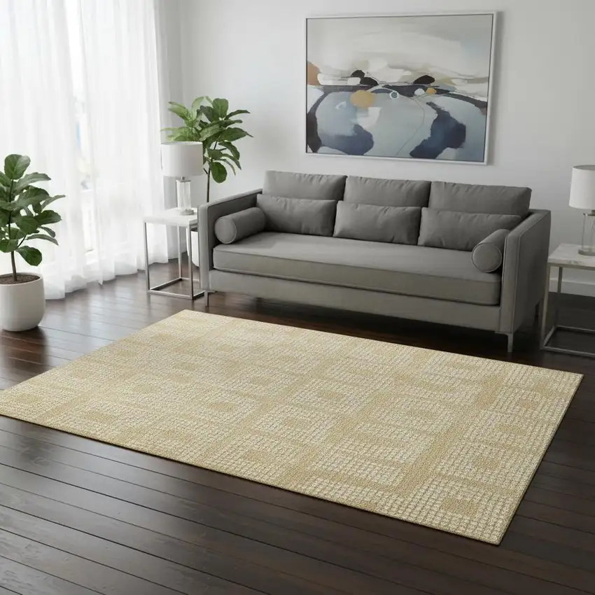 Gold And Ivory Geometric Washable Area Rug With UV Protection Photo 2