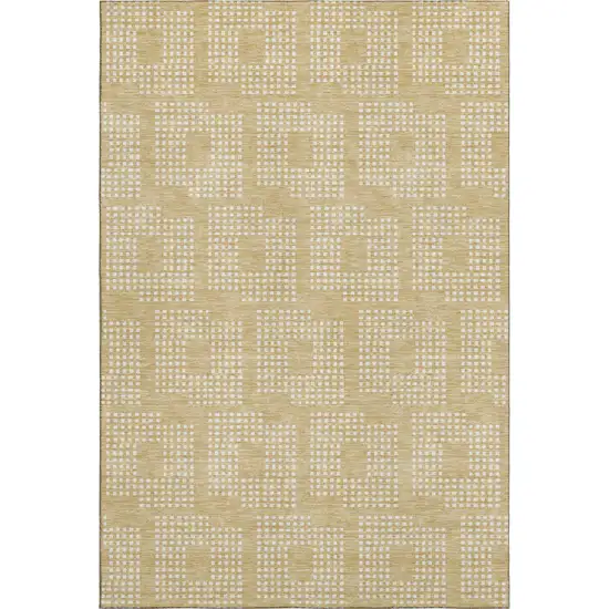 Gold And Ivory Geometric Washable Area Rug With UV Protection Photo 1