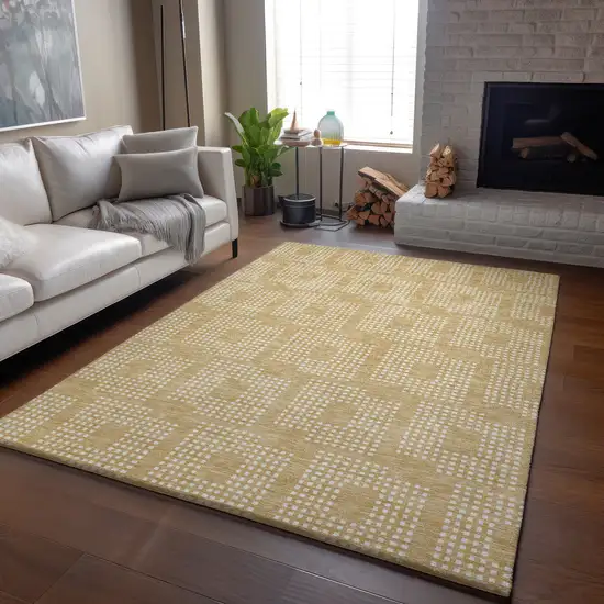 Gold And Ivory Geometric Washable Area Rug With UV Protection Photo 6