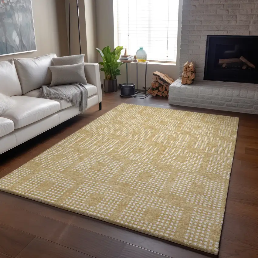Gold And Ivory Geometric Washable Area Rug With UV Protection Photo 6