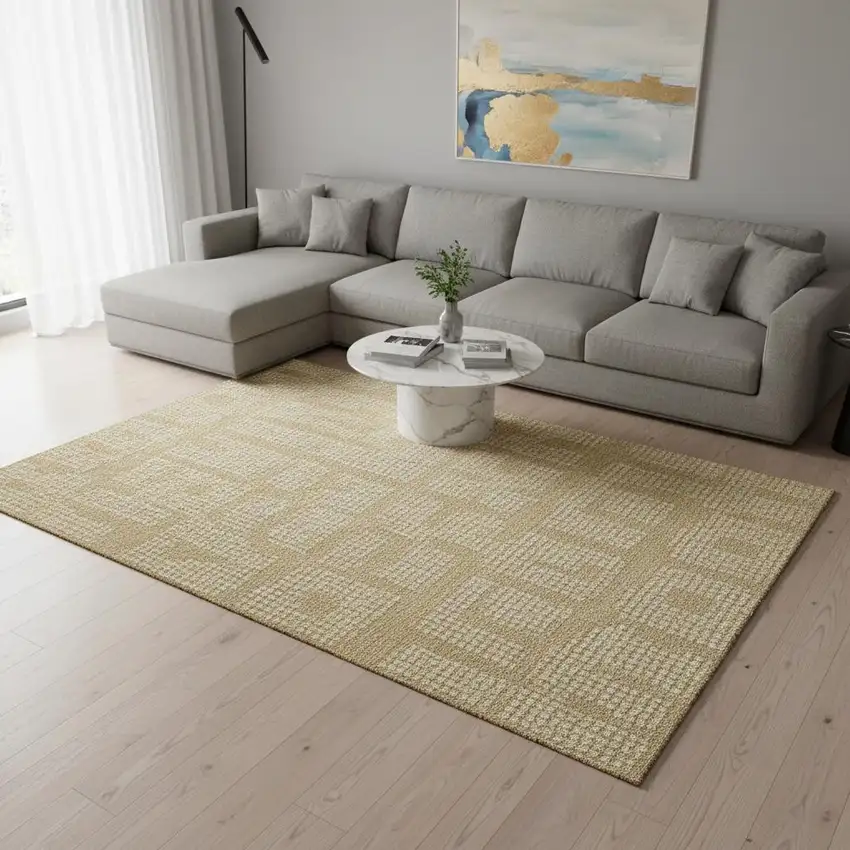 Gold And Ivory Geometric Washable Area Rug With UV Protection Photo 2