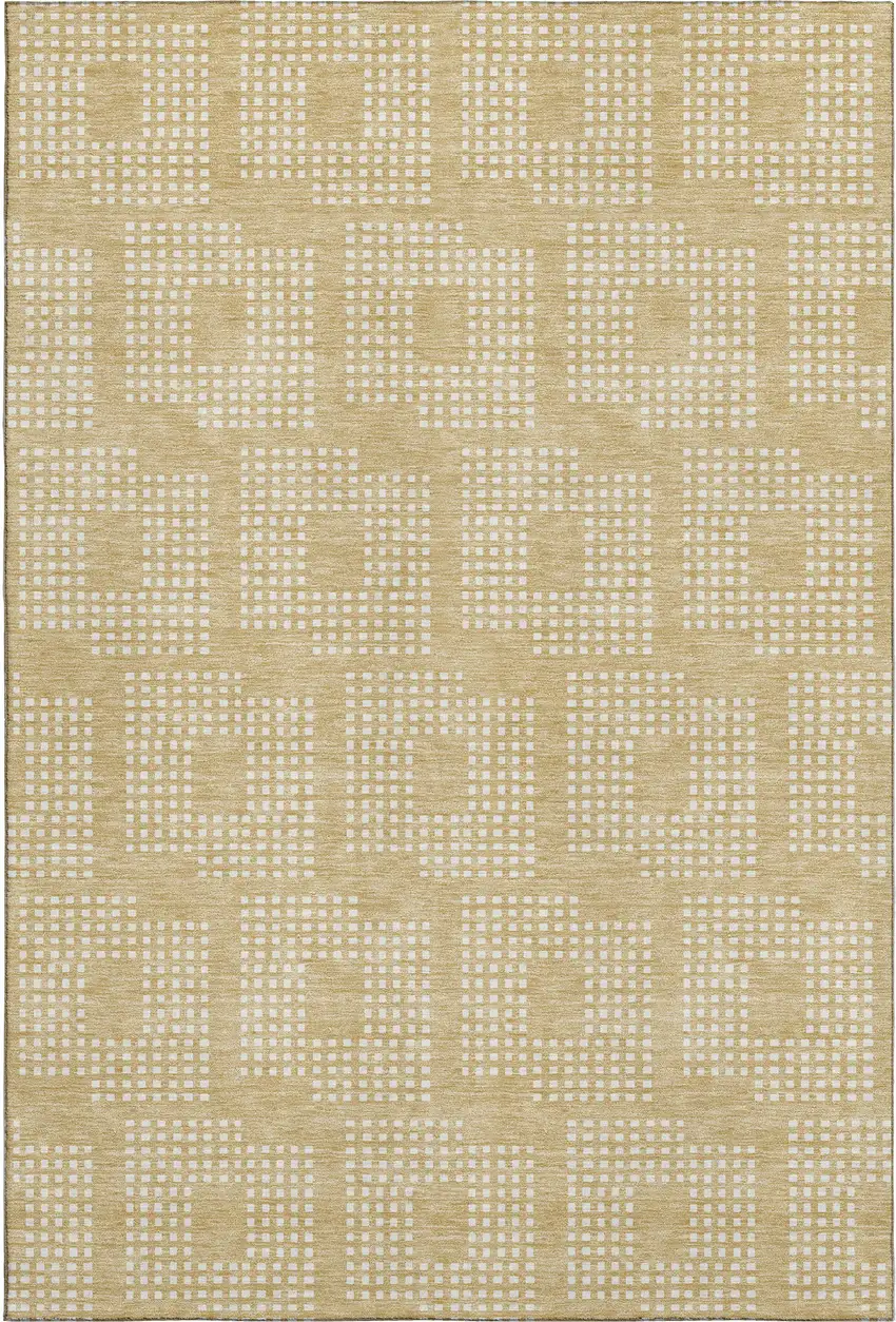 Gold And Ivory Geometric Washable Area Rug With UV Protection Photo 1