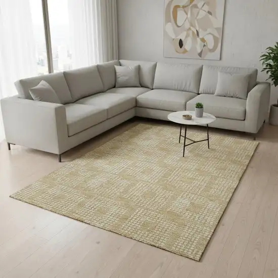 Gold And Ivory Geometric Washable Area Rug With UV Protection Photo 2