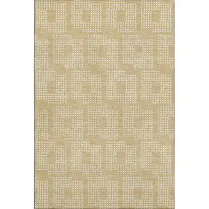 Photo of Gold And Ivory Geometric Washable Area Rug With UV Protection