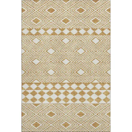 Gold And Ivory Geometric Washable Area Rug With UV Protection Photo 1