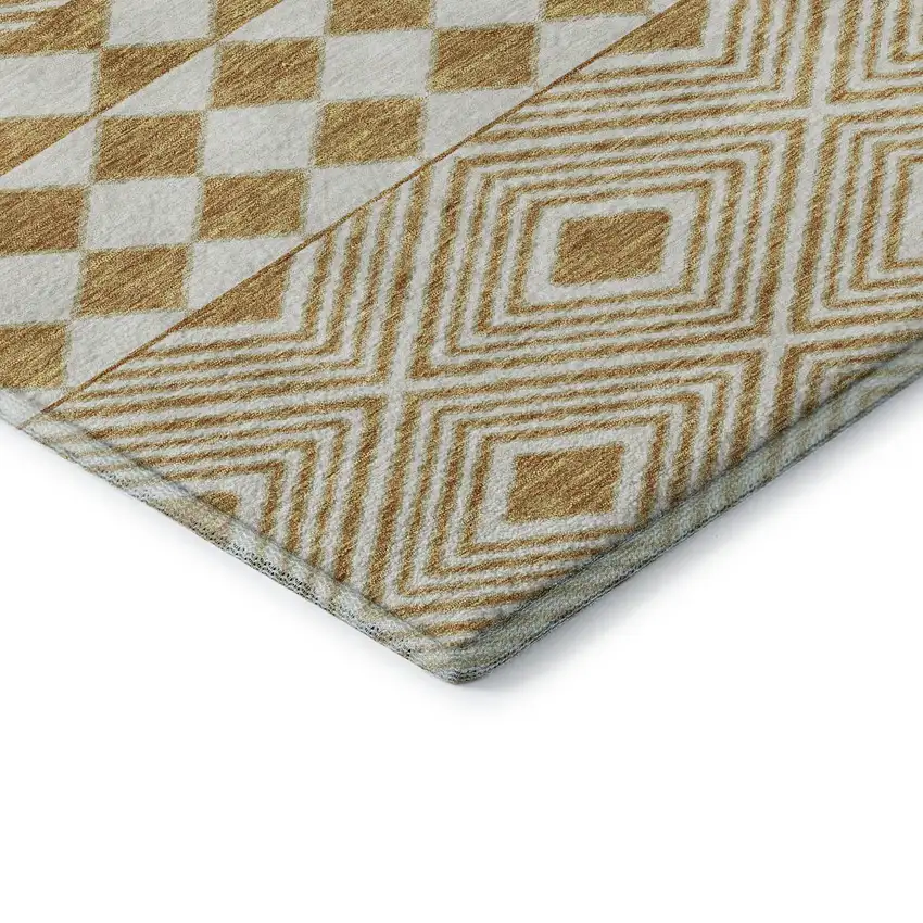 Gold And Ivory Geometric Washable Area Rug With UV Protection Photo 8