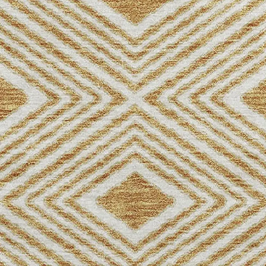 Gold And Ivory Geometric Washable Area Rug With UV Protection Photo 3