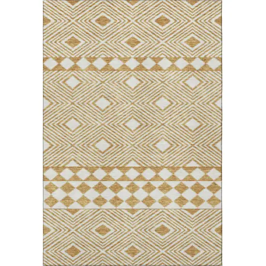 Gold And Ivory Geometric Washable Area Rug With UV Protection Photo 4