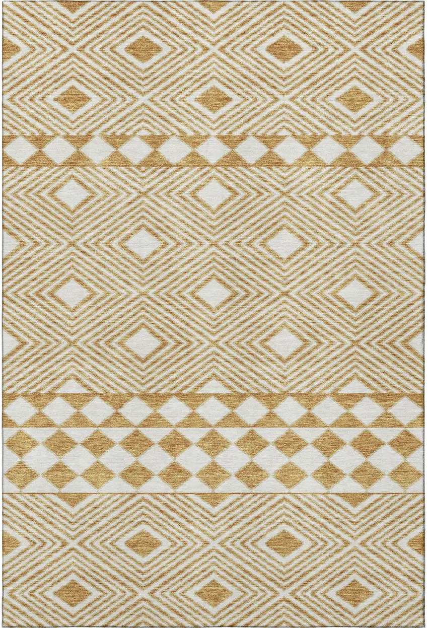 Gold And Ivory Geometric Washable Area Rug With UV Protection Photo 4