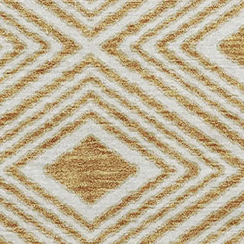 Gold And Ivory Geometric Washable Area Rug With UV Protection Photo 3