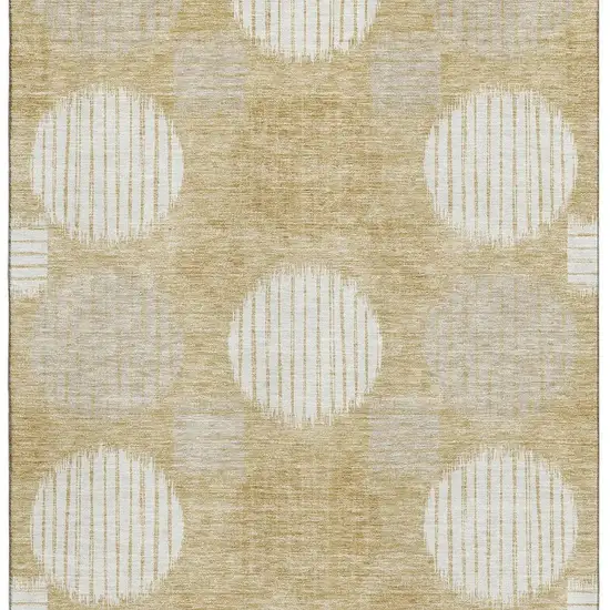 Gold And Ivory Geometric Washable Area Rug With UV Protection Photo 3