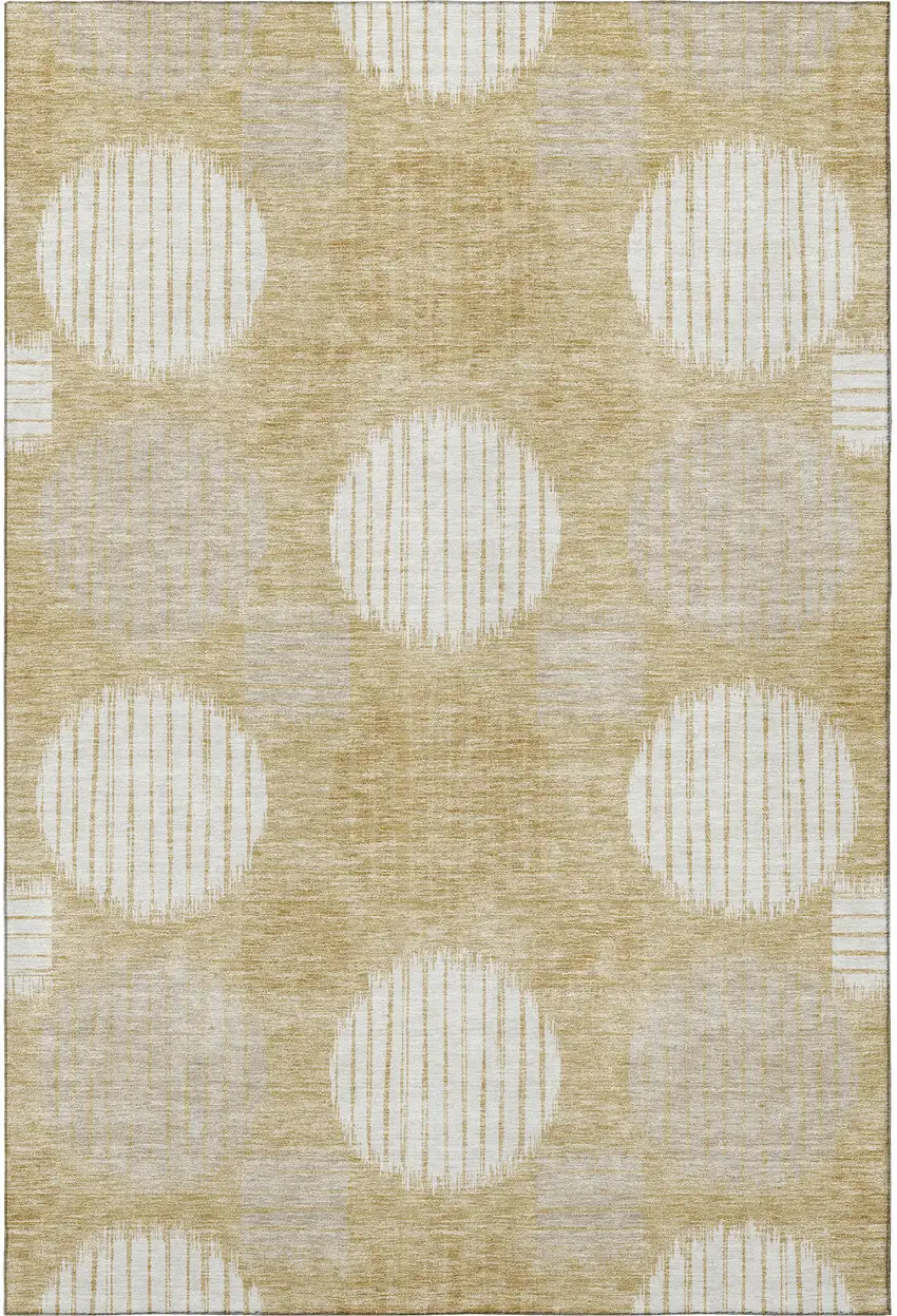 Gold And Ivory Geometric Washable Area Rug With UV Protection Photo 4