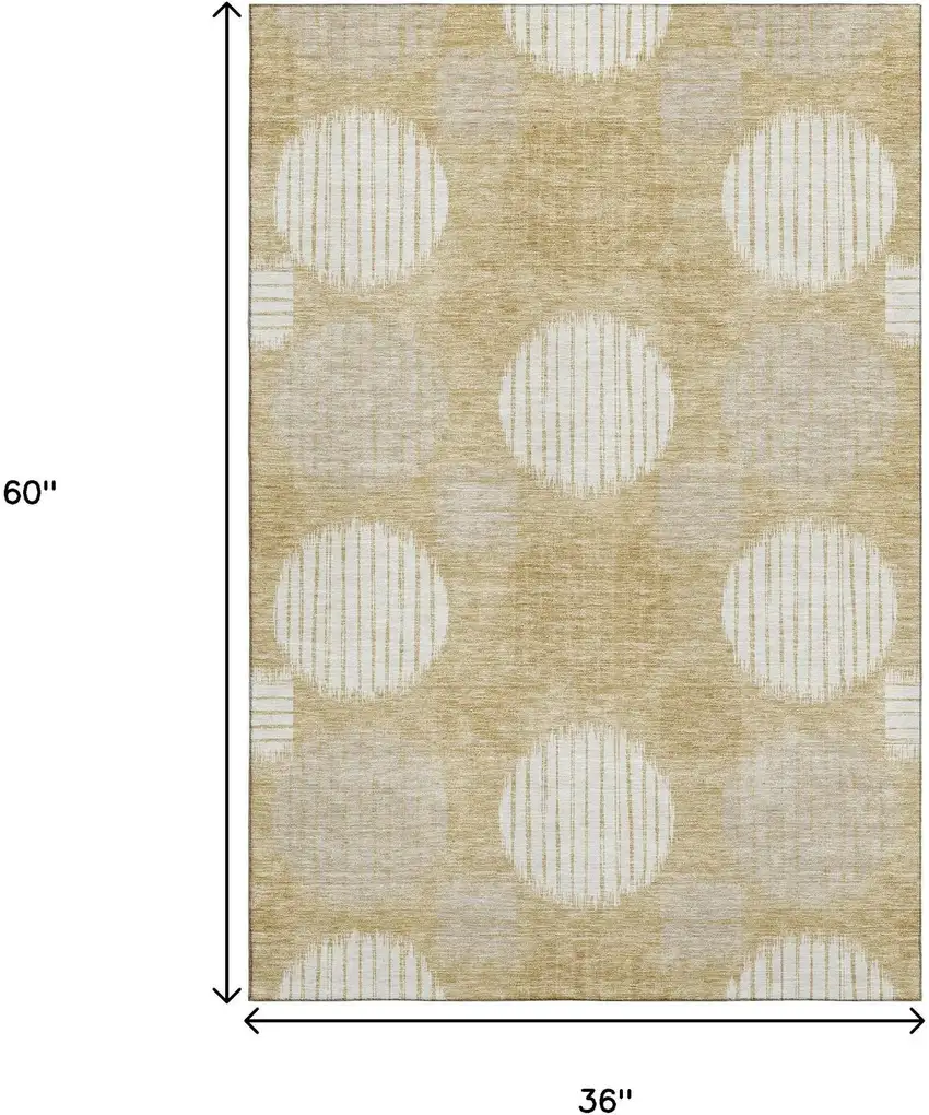 Gold And Ivory Geometric Washable Area Rug With UV Protection Photo 3