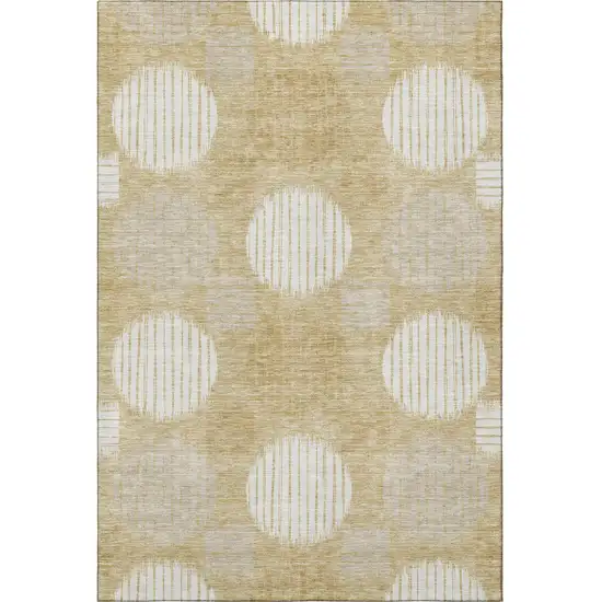 Gold And Ivory Geometric Washable Area Rug With UV Protection Photo 3