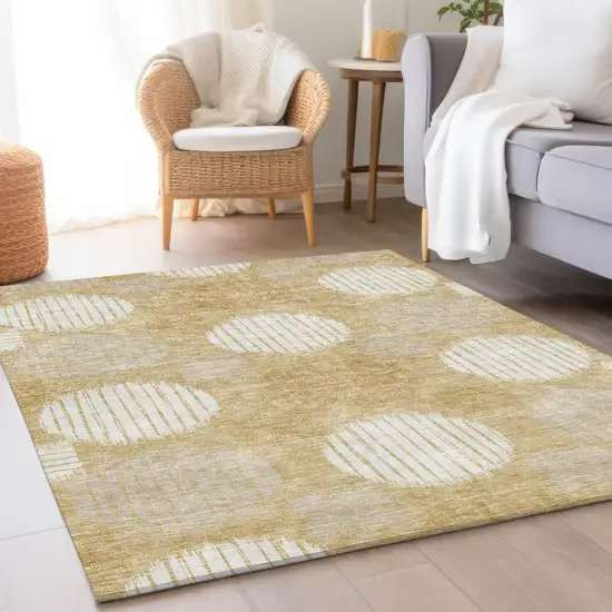 Gold And Ivory Geometric Washable Area Rug With UV Protection Photo 4