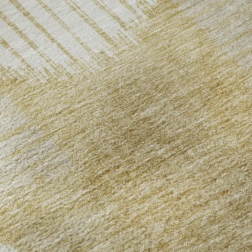 Gold And Ivory Geometric Washable Area Rug With UV Protection Photo 7