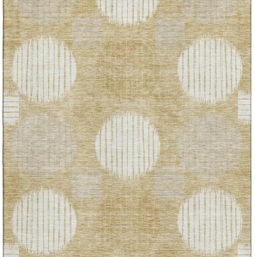 Gold And Ivory Geometric Washable Area Rug With UV Protection Photo 4