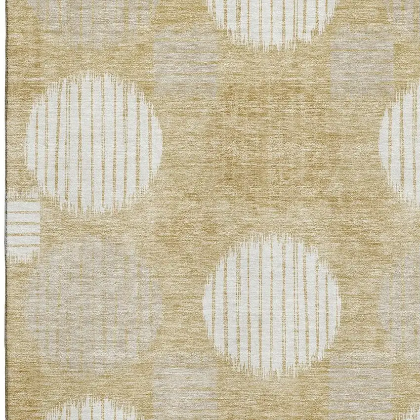 Gold And Ivory Geometric Washable Area Rug With UV Protection Photo 3