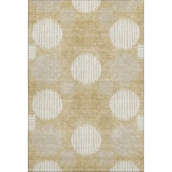 Gold And Ivory Geometric Washable Area Rug With UV Protection Photo 1