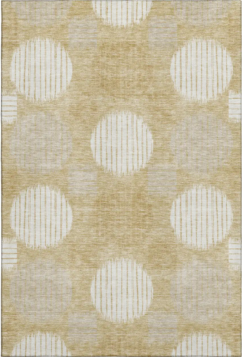 Gold And Ivory Geometric Washable Area Rug With UV Protection Photo 1