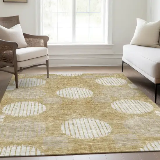 Gold And Ivory Geometric Washable Area Rug With UV Protection Photo 6