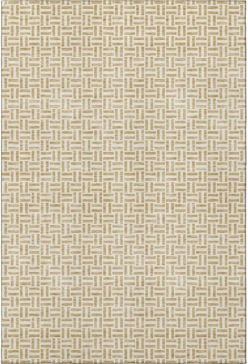 Gold And Ivory Geometric Washable Area Rug With UV Protection Photo 4