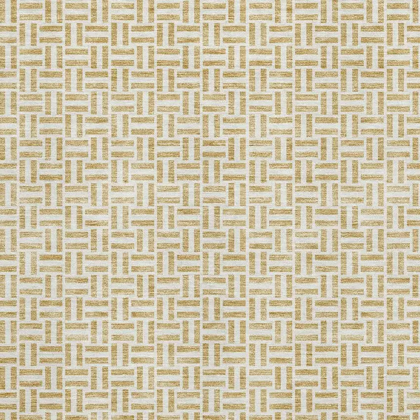 Gold And Ivory Geometric Washable Area Rug With UV Protection Photo 3