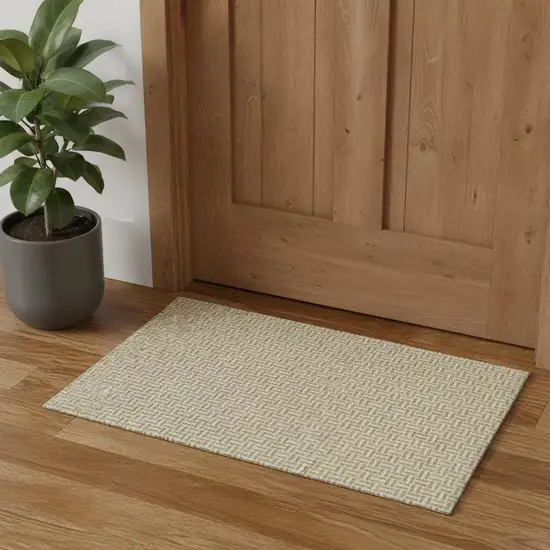 Gold And Ivory Geometric Washable Area Rug With UV Protection Photo 1