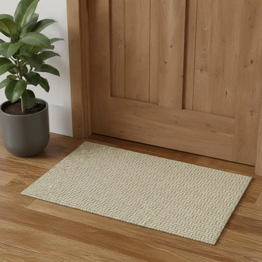 Gold And Ivory Geometric Washable Area Rug With UV Protection Photo 1