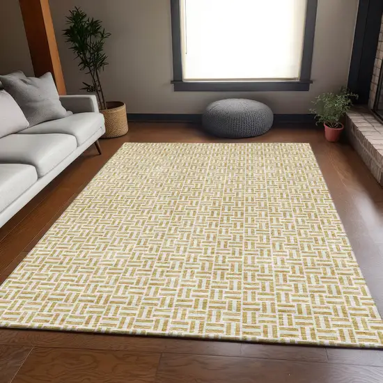 Gold And Ivory Geometric Washable Area Rug With UV Protection Photo 6