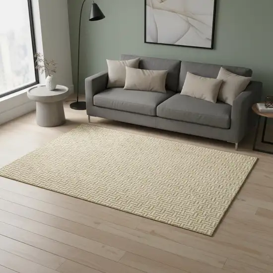 Gold And Ivory Geometric Washable Area Rug With UV Protection Photo 2