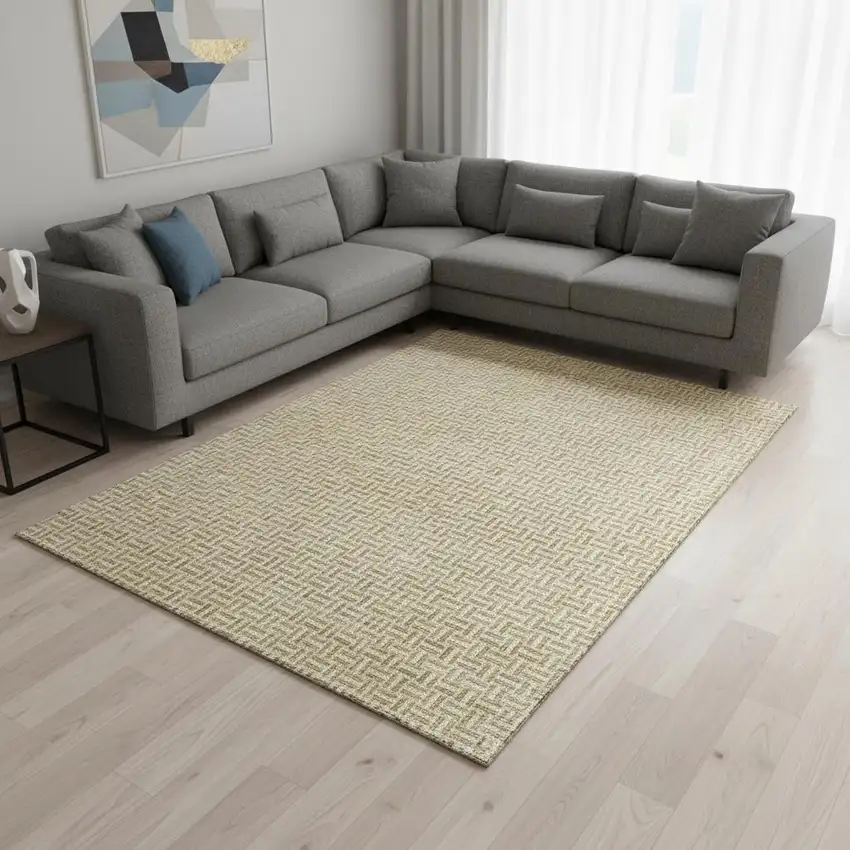 Gold And Ivory Geometric Washable Area Rug With UV Protection Photo 2