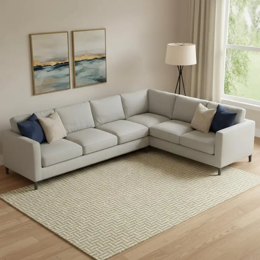 Gold And Ivory Geometric Washable Area Rug With UV Protection Photo 1