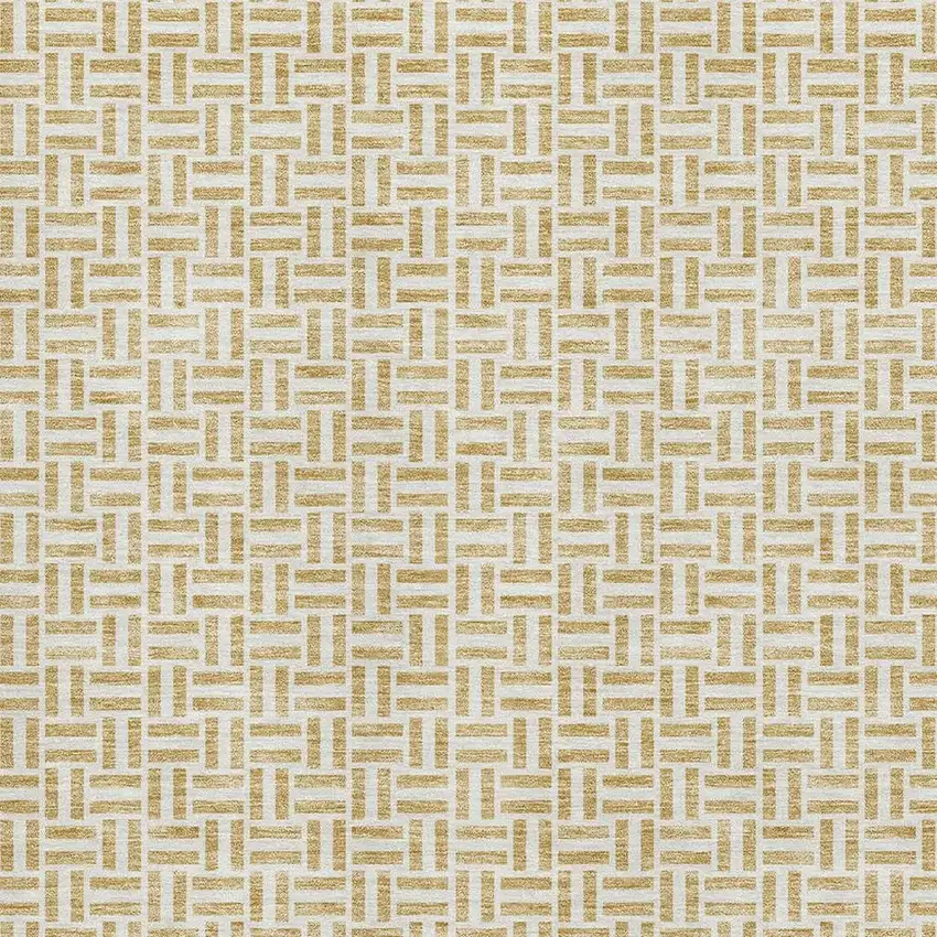 Gold And Ivory Geometric Washable Area Rug With UV Protection Photo 3