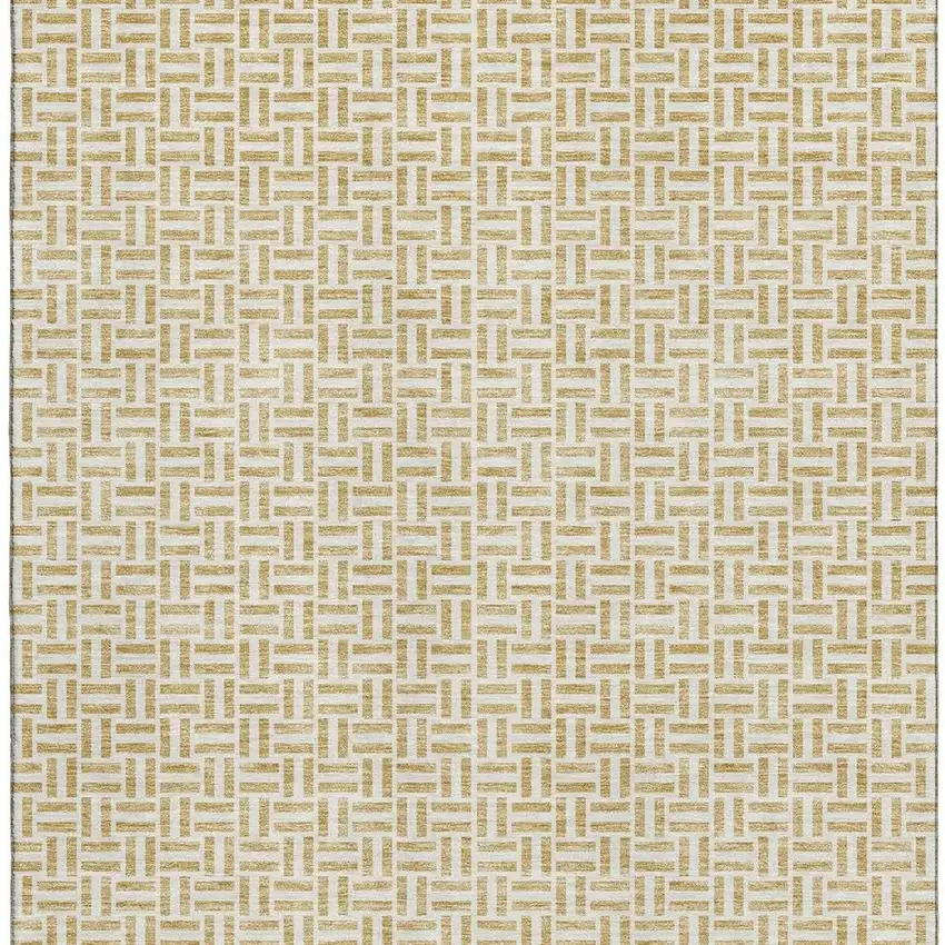 Gold And Ivory Geometric Washable Area Rug With UV Protection Photo 4