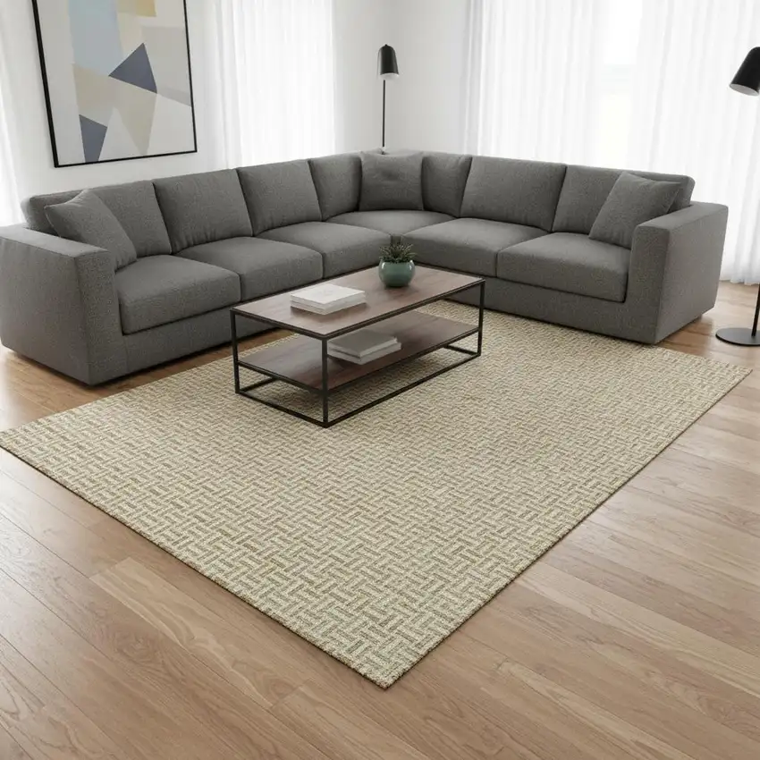 Gold And Ivory Geometric Washable Area Rug With UV Protection Photo 2