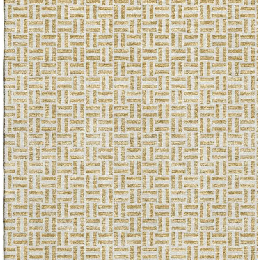 Gold And Ivory Geometric Washable Area Rug With UV Protection Photo 3