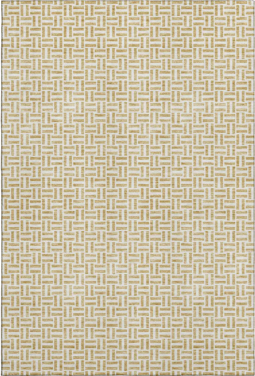 Gold And Ivory Geometric Washable Area Rug With UV Protection Photo 1