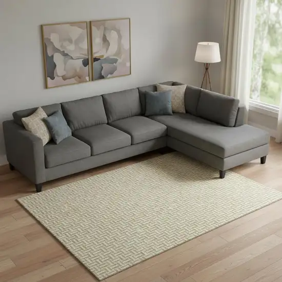 Gold And Ivory Geometric Washable Area Rug With UV Protection Photo 1