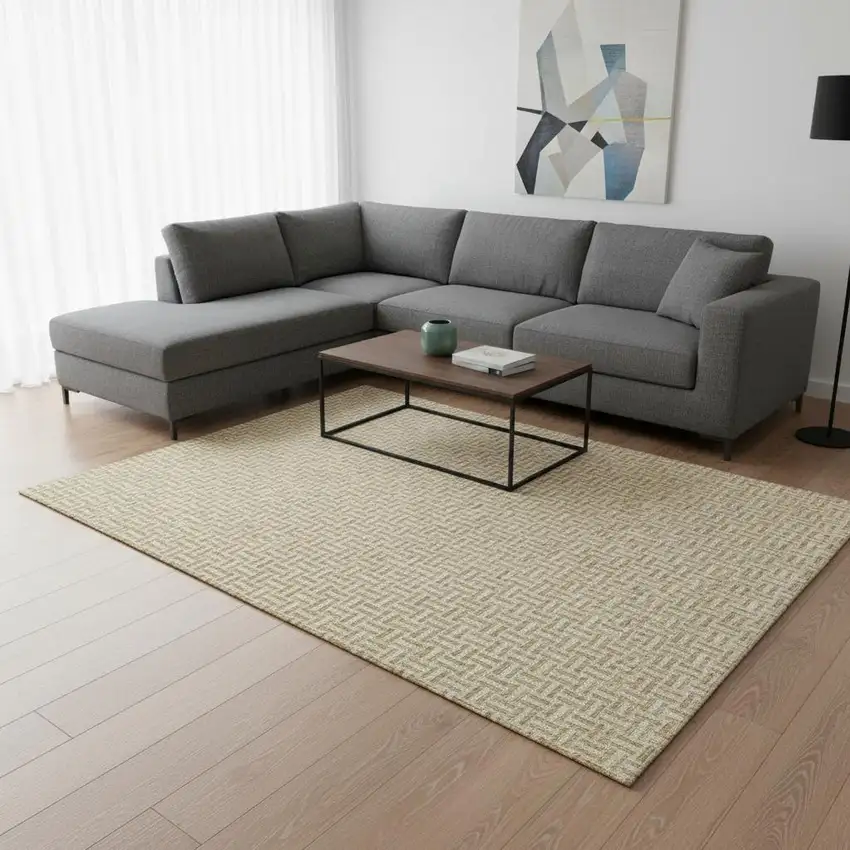 Gold And Ivory Geometric Washable Area Rug With UV Protection Photo 2