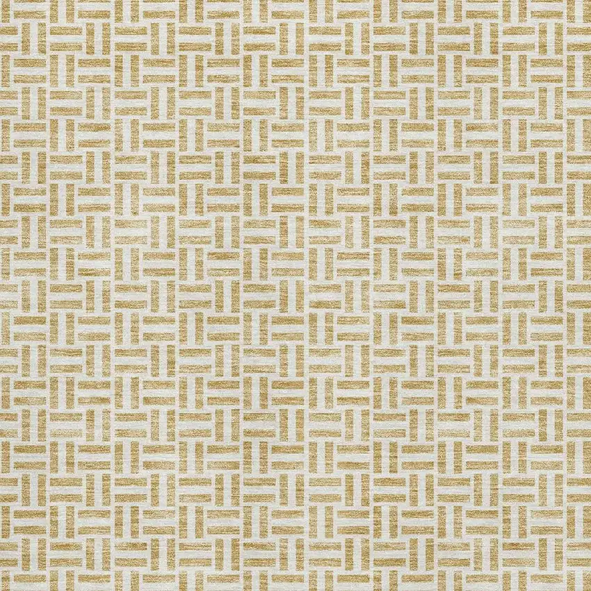 Gold And Ivory Geometric Washable Area Rug With UV Protection Photo 3