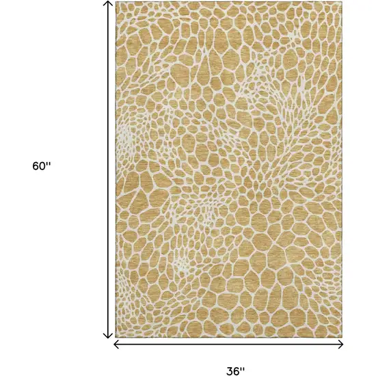 Gold And Ivory Geometric Washable Area Rug With UV Protection Photo 3