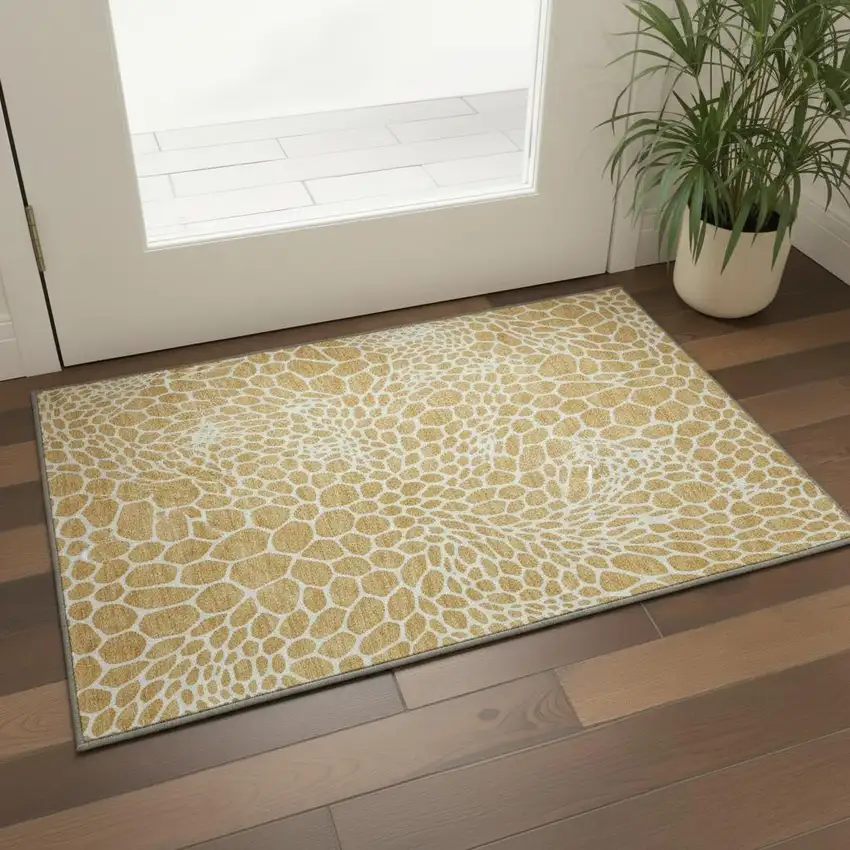 Gold And Ivory Geometric Washable Area Rug With UV Protection Photo 2