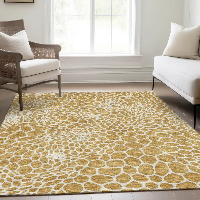 Gold And Ivory Geometric Washable Area Rug With UV Protection Photo 6