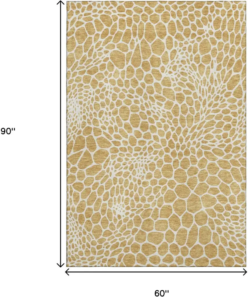 Gold And Ivory Geometric Washable Area Rug With UV Protection Photo 3