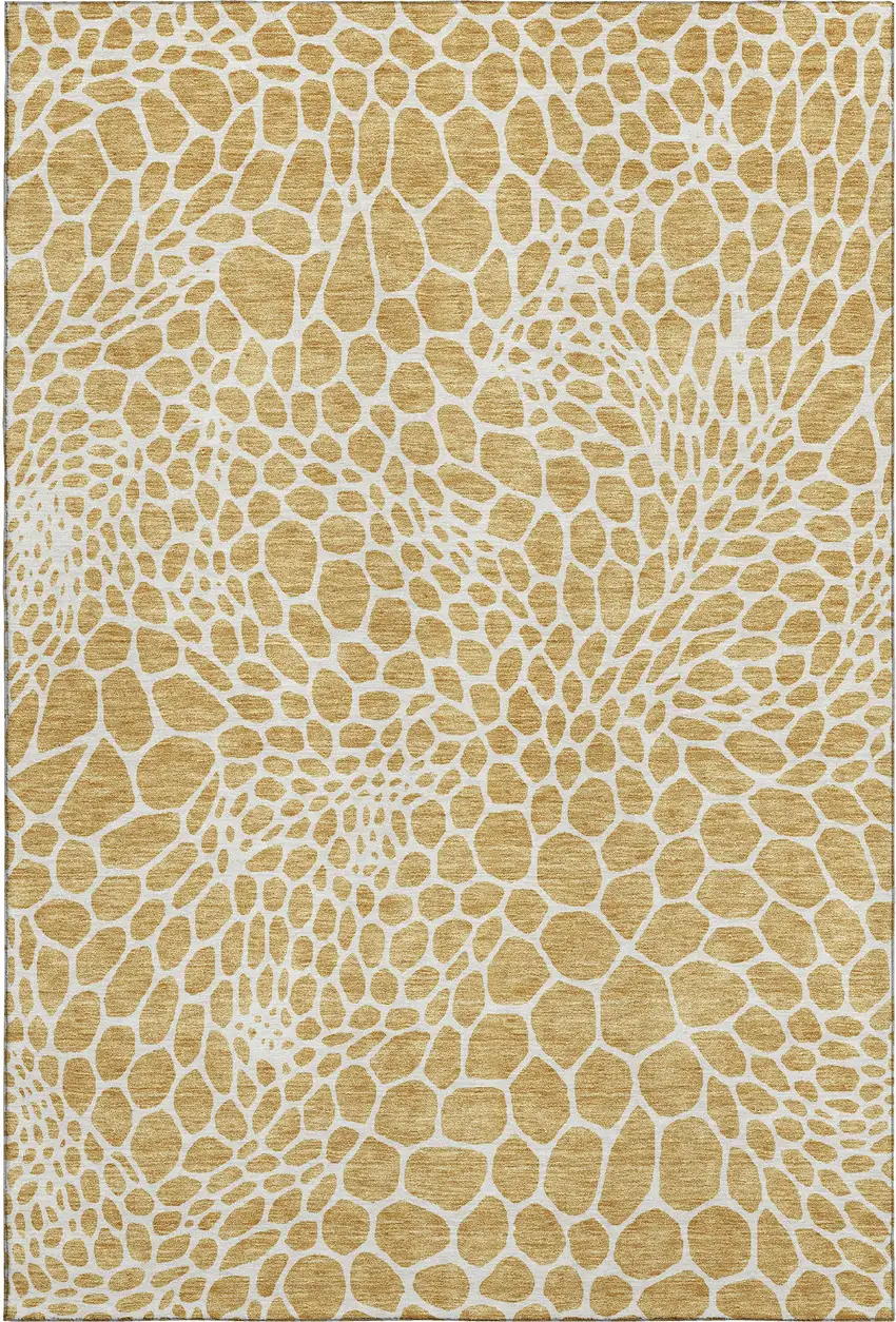 Gold And Ivory Geometric Washable Area Rug With UV Protection Photo 1